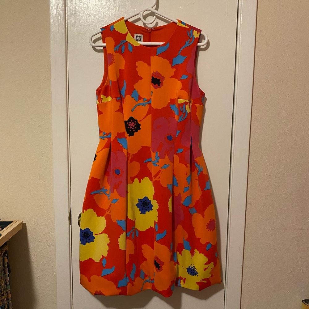 Anne Klein Floral Dress with Balloon Skirt - Size 8 - Red, Orange, Yellow